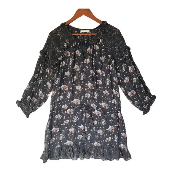 Ulla Johnson Dakota Mini Dress Women Size 4 Navy Silk Midnight Ruffle Neck Tie - Picture 5 of 16